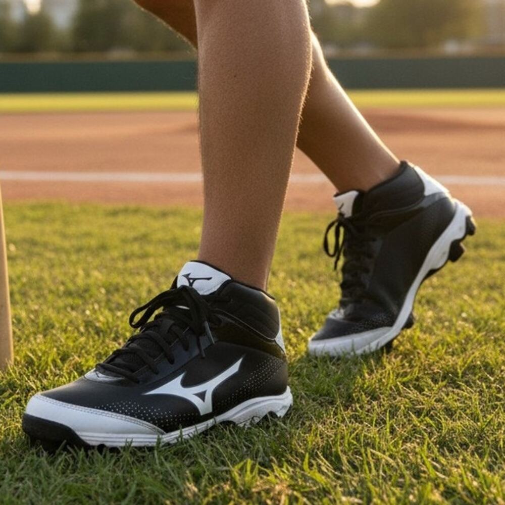 Mizuno 9-Spike Franchise 7 Mid Baseball Cleats Mens 10 Black White Retro